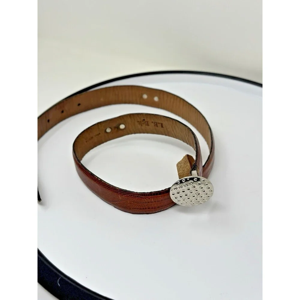 Vintage  rustic brown‎ leather belt tarnished silver color   buckle size30
